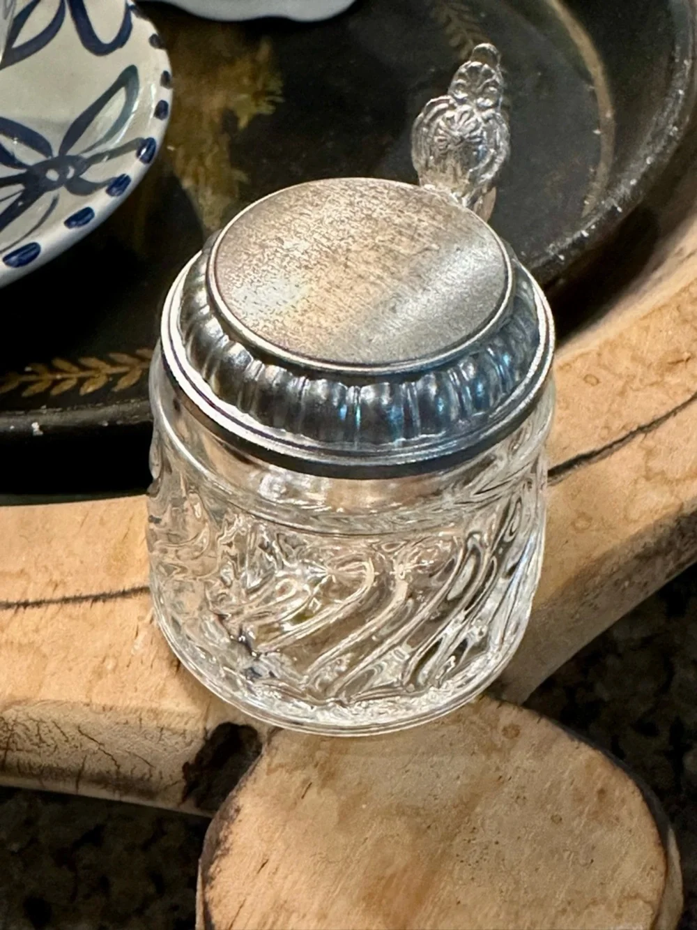 2 Vintage BMF Mini Glass Beer Steins W Germany Glass Pewter Lid Pair